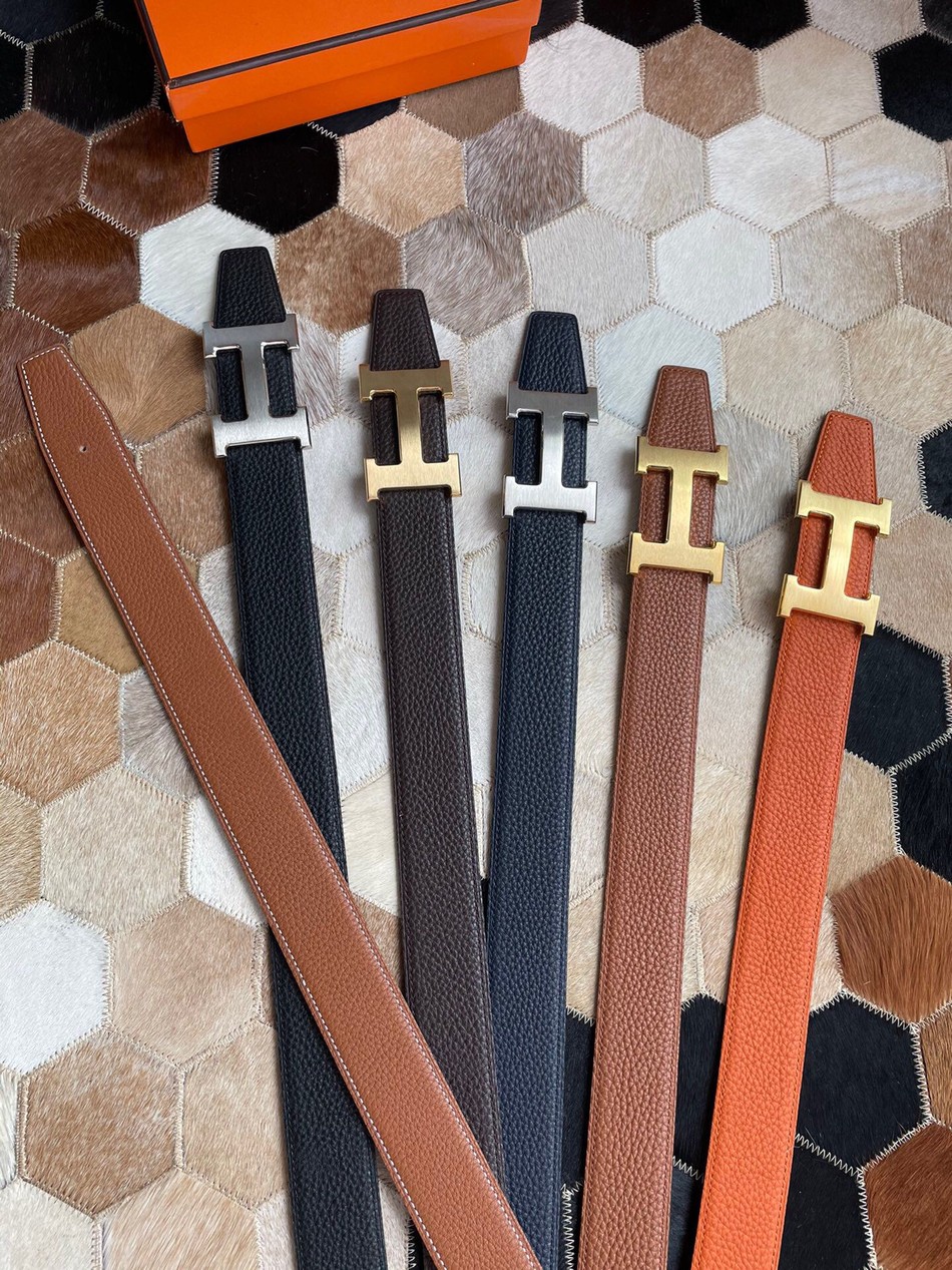 Hermes with H gold/silver metal buckle Men s Reversible leather belt 38mm