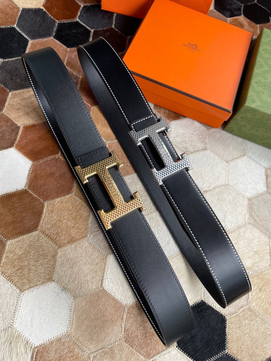 Hermes stainless steel H pattern metal buckle with cowhide Reversible men s 3.8cm belt