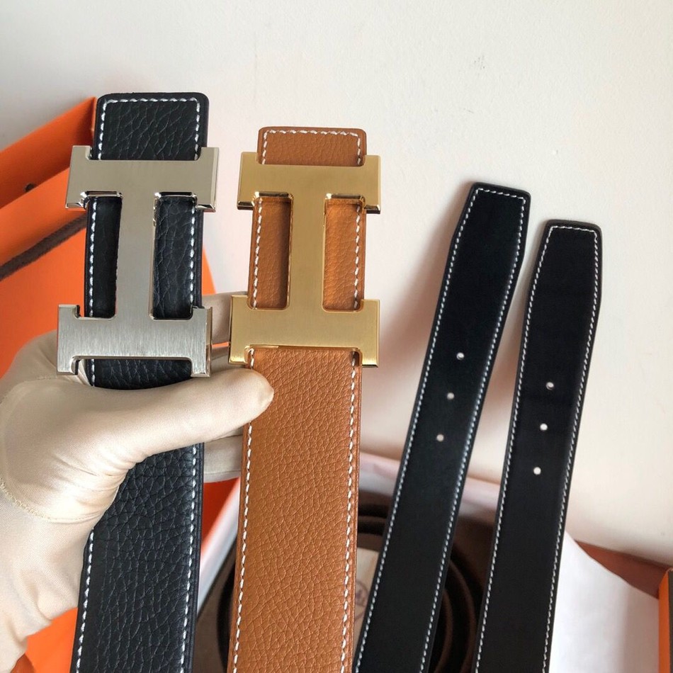 Hermes stainless steel welded metal buckle imported selected high-quality leather 3.8cm men s belt