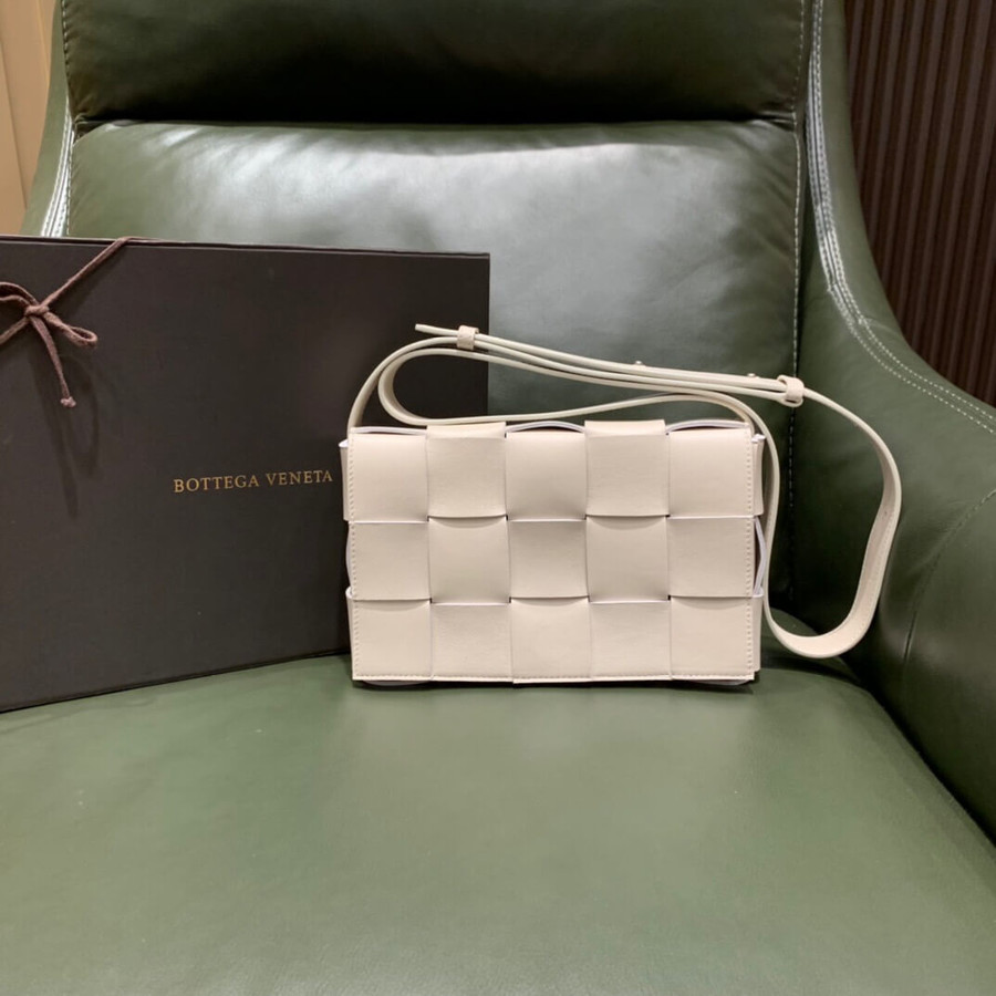Bottega Veneta Cassette woven square box messenger bag 578004 white