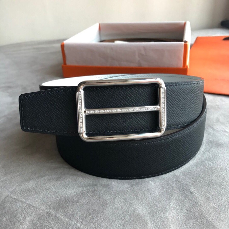 Hermes 38mm Reversible leather belt stainless steel metal buckle belt